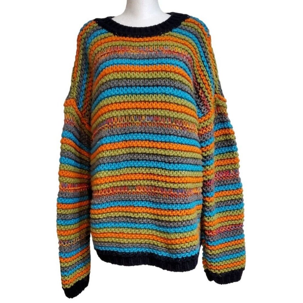 Sundance XL Eudora Pullover Sweater Mixed Yarn Drop Shoulder Acrylic Virgin Wool